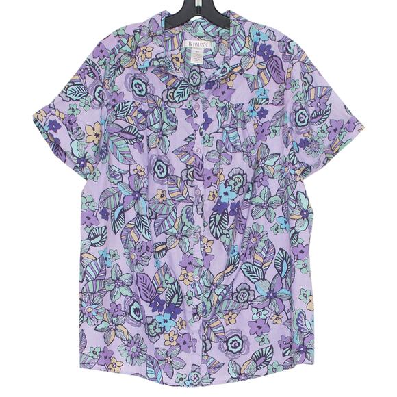 Roamans Vintage Top Floral Cottage Academia Retro Boho Fairy Button Purple 18W - Picture 1 of 3